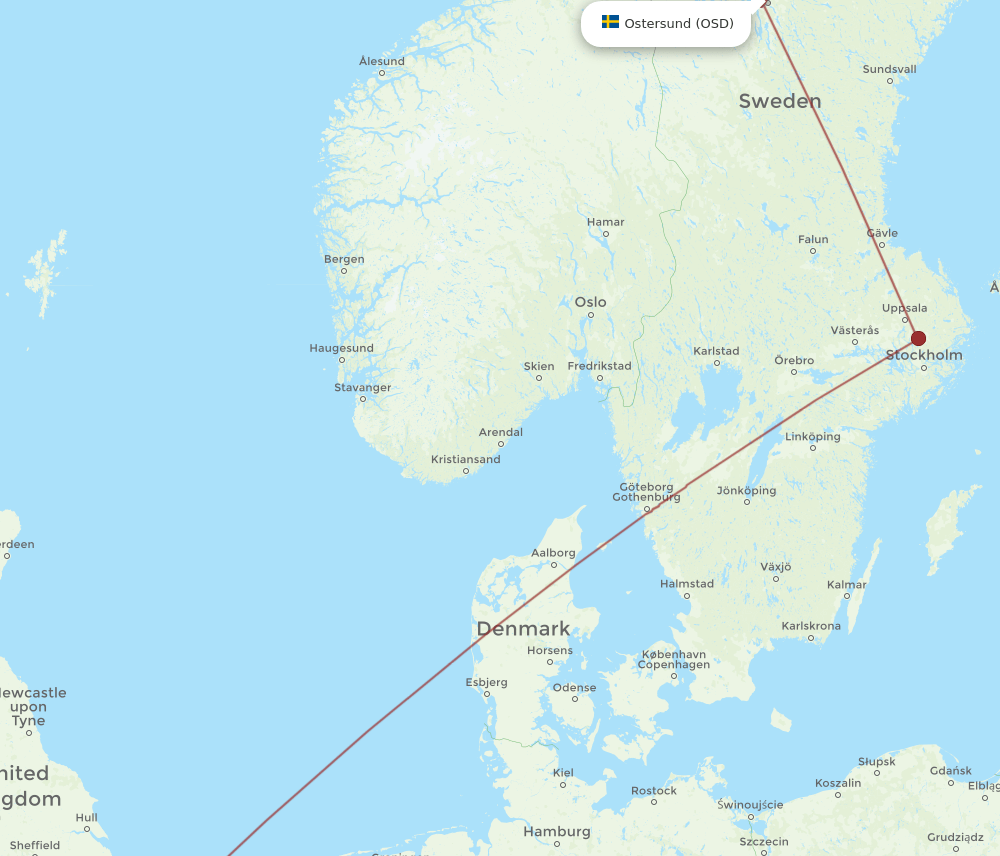 LHR to OSD flights and routes map