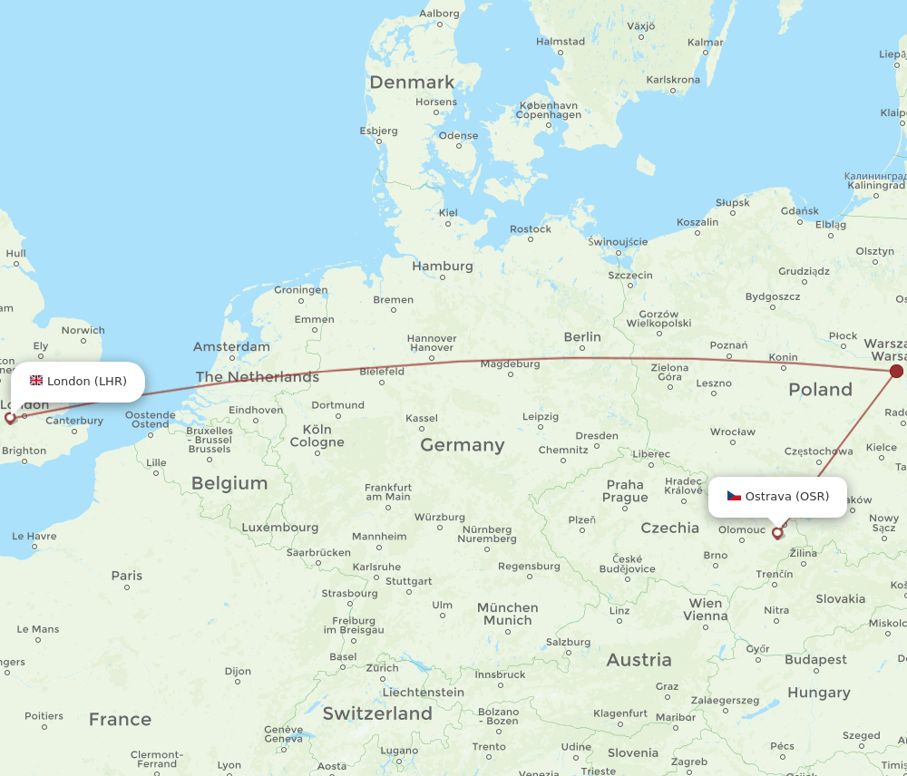 LHR to OSR flights and routes map