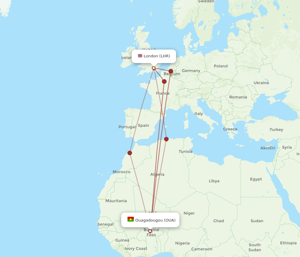LHR-OUA flight routes