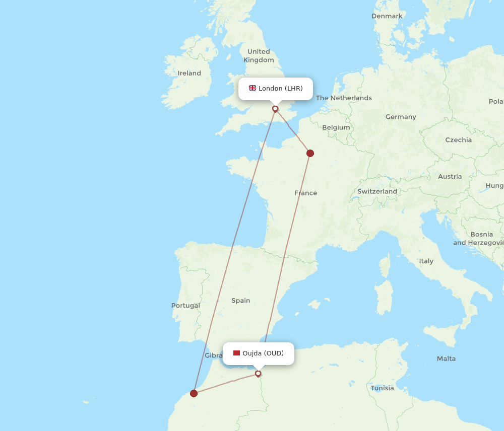 LHR-OUD flight routes