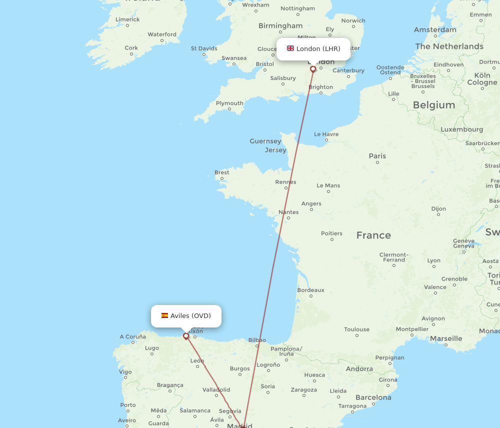 LHR to OVD flights and routes map