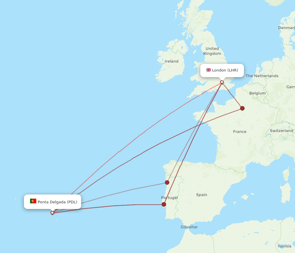 LHR to PDL flights and routes map