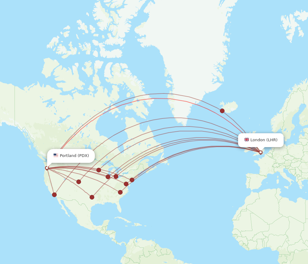 LHR-PDX flight routes