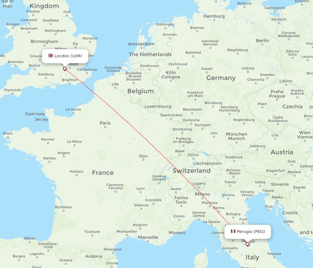 LHR to PEG flights and routes map