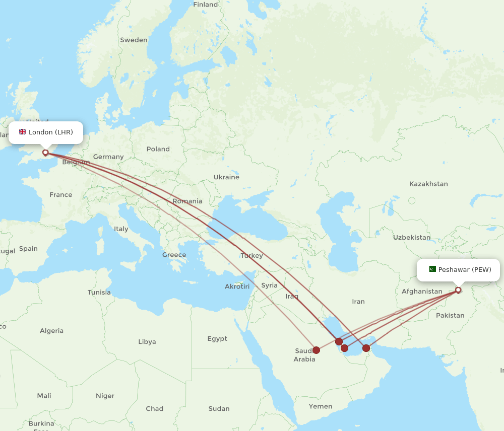 LHR-PEW flight routes