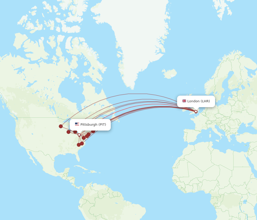 LHR to PIT flights and routes map