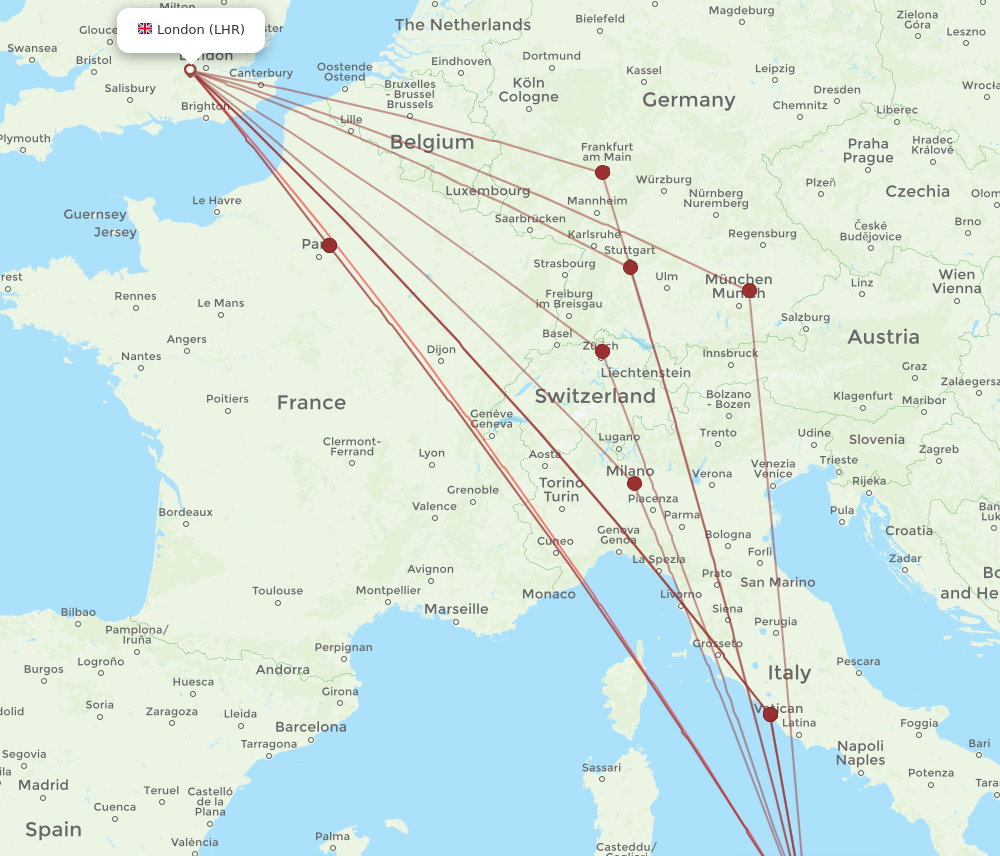 LHR to PMO flights and routes map