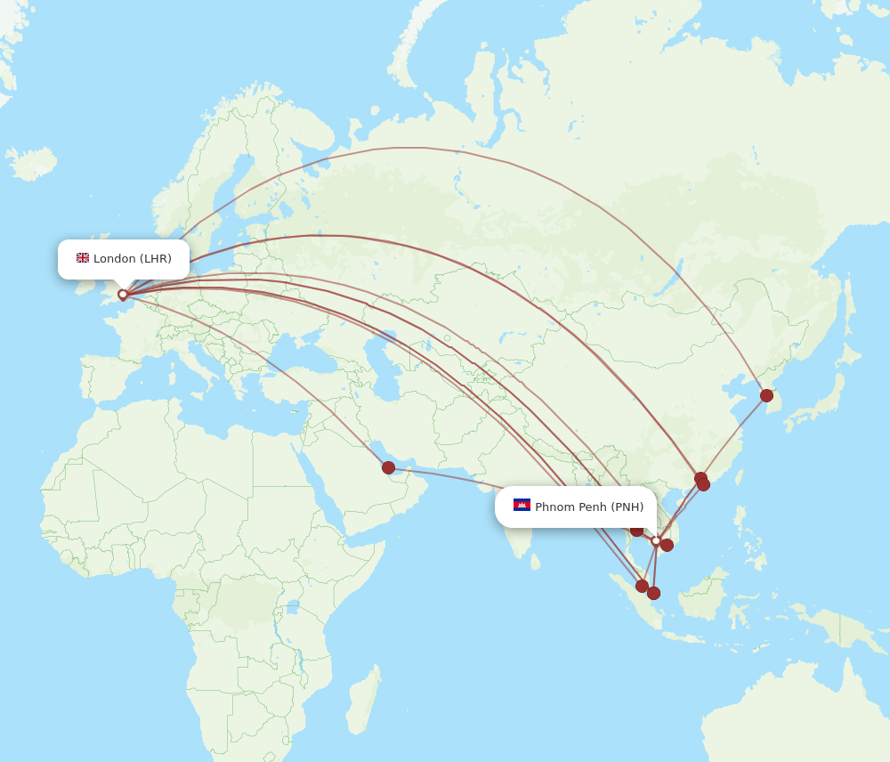 LHR to PNH flights and routes map