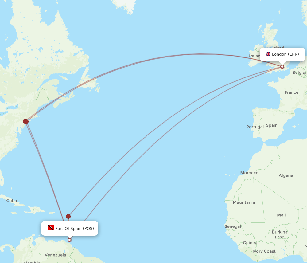 LHR-POS flight routes