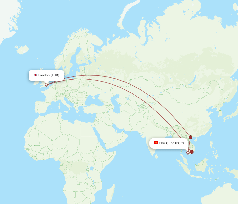 LHR to PQC flights and routes map