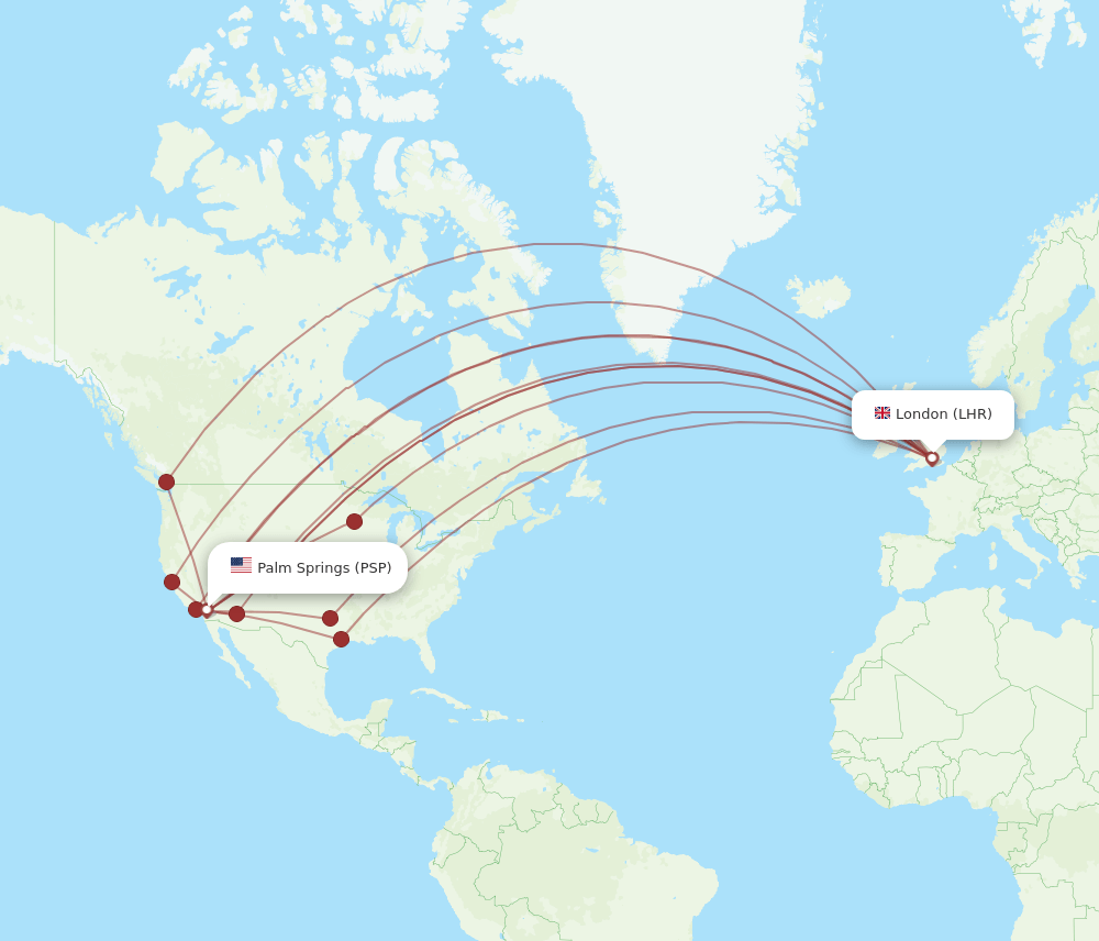 LHR to PSP flights and routes map