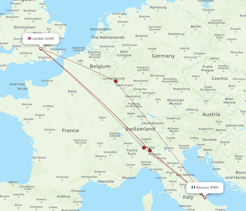 LHR-PSR flight routes