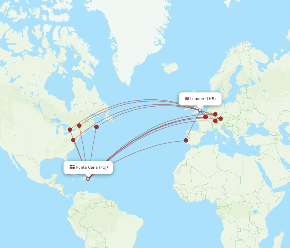 LHR-PUJ flight routes