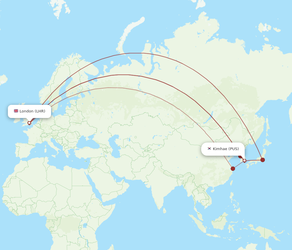 LHR to PUS flights and routes map