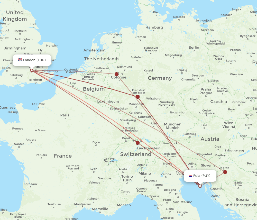 LHR-PUY flight routes