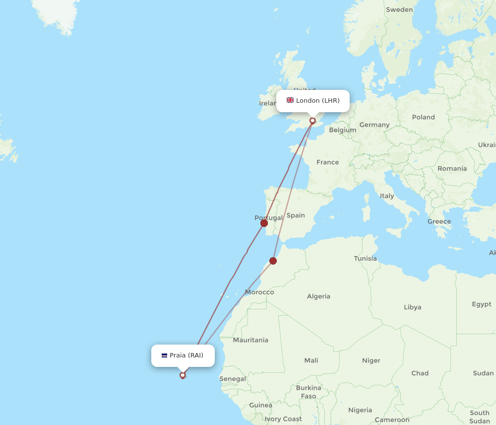 LHR-RAI flight routes