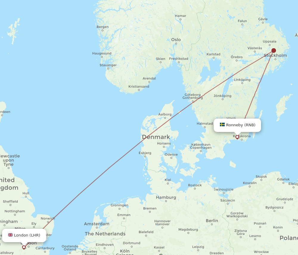 LHR to RNB flights and routes map