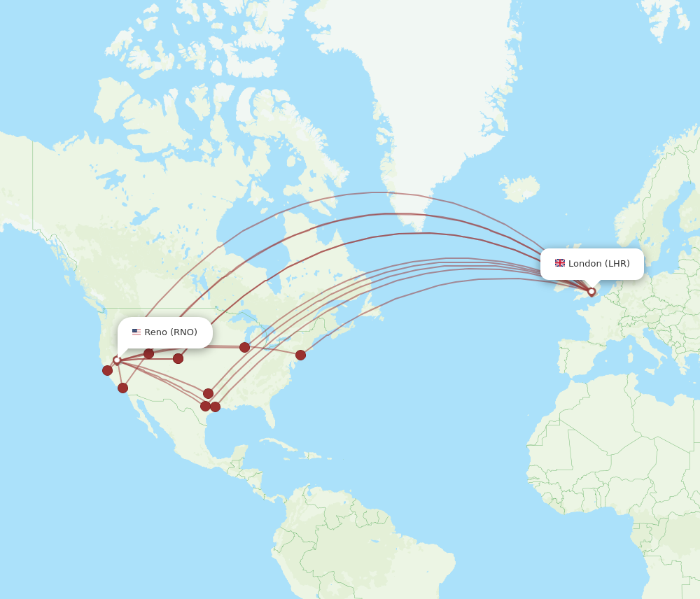LHR to RNO flights and routes map