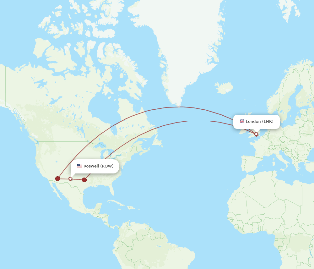 LHR to ROW flights and routes map