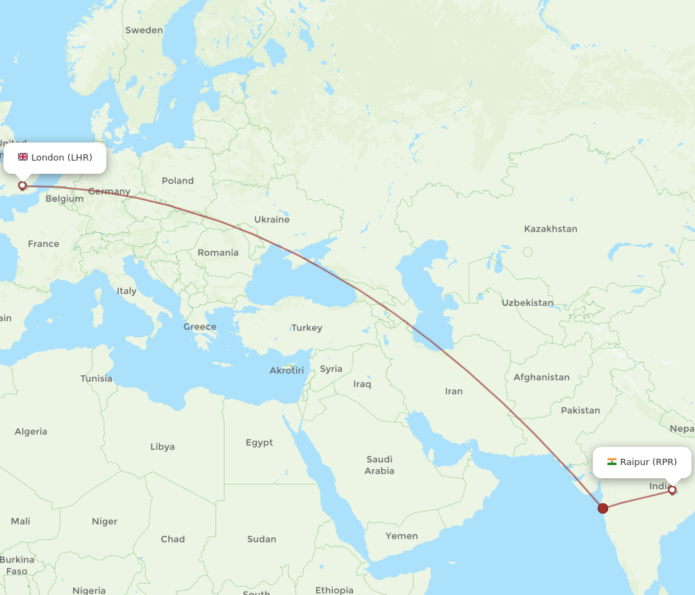 LHR-RPR flight routes