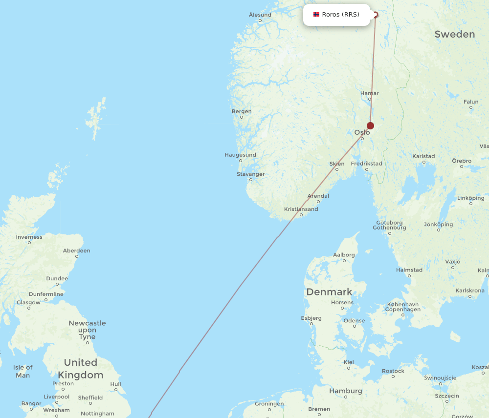 LHR to RRS flights and routes map