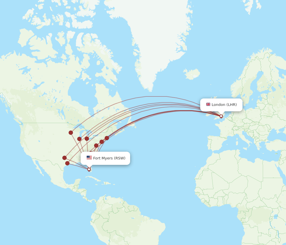 LHR to RSW flights and routes map