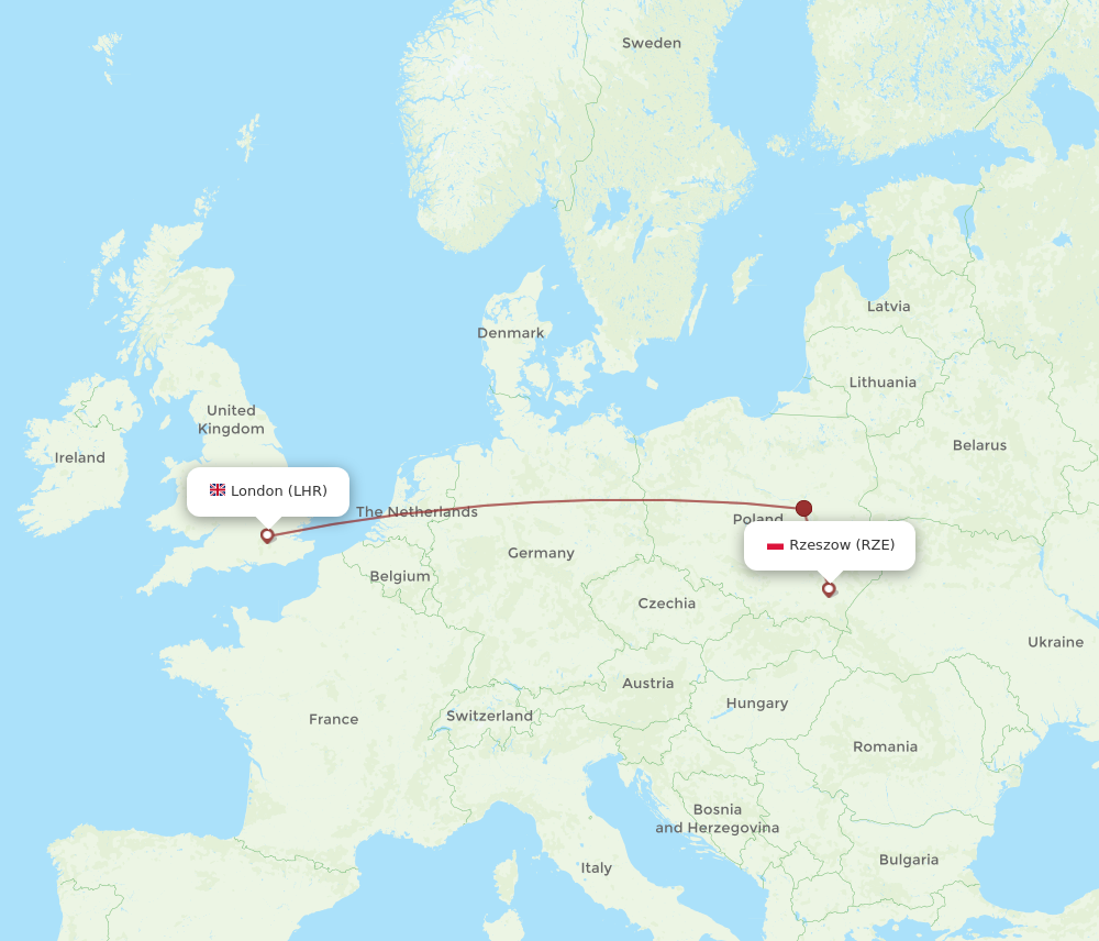 LHR to RZE flights and routes map
