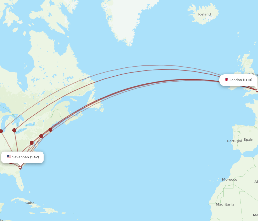 LHR-SAV flight routes