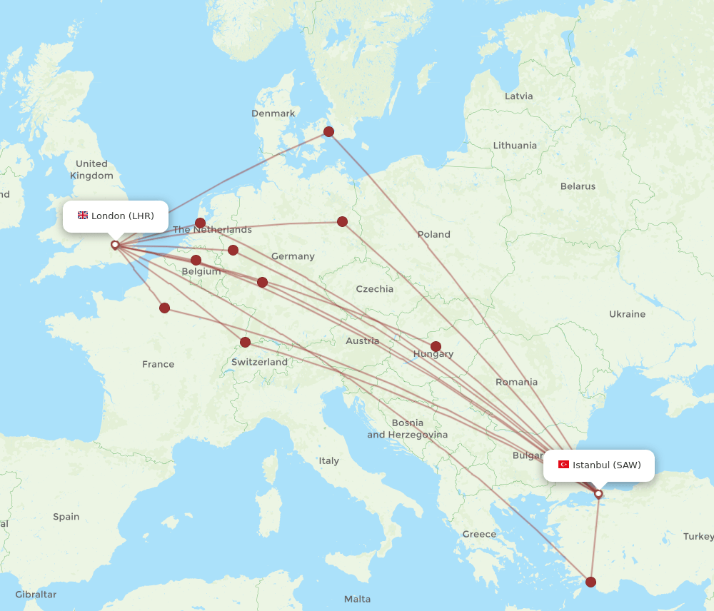 LHR-SAW flight routes