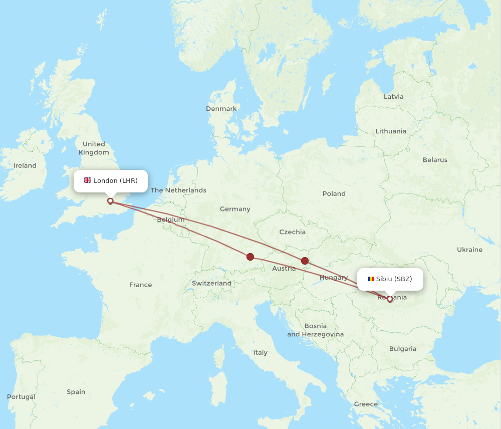 LHR to SBZ flights and routes map