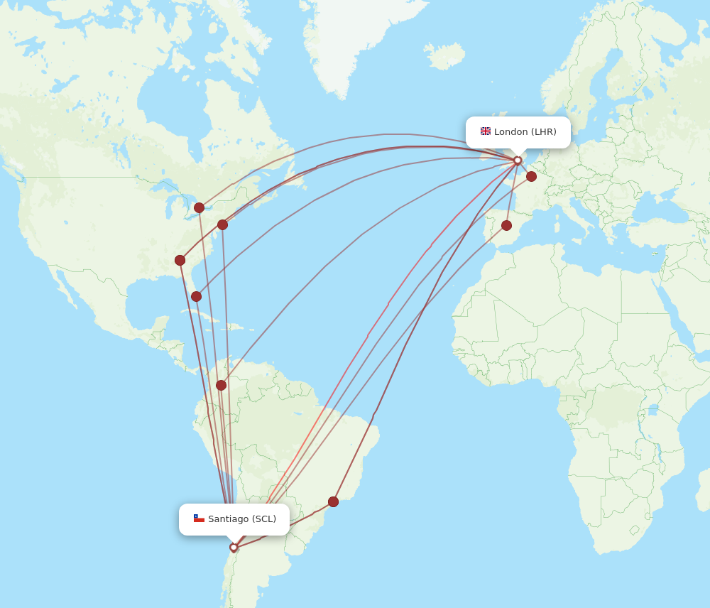 LHR to SCL flights and routes map