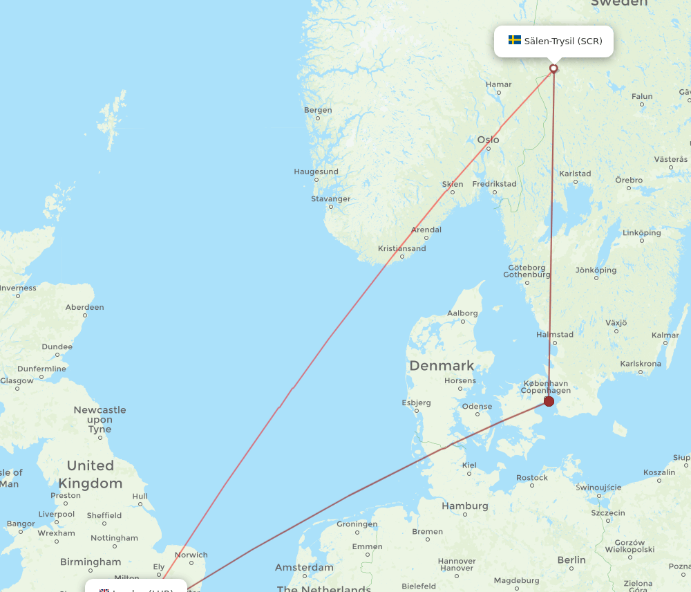 LHR to SCR flights and routes map