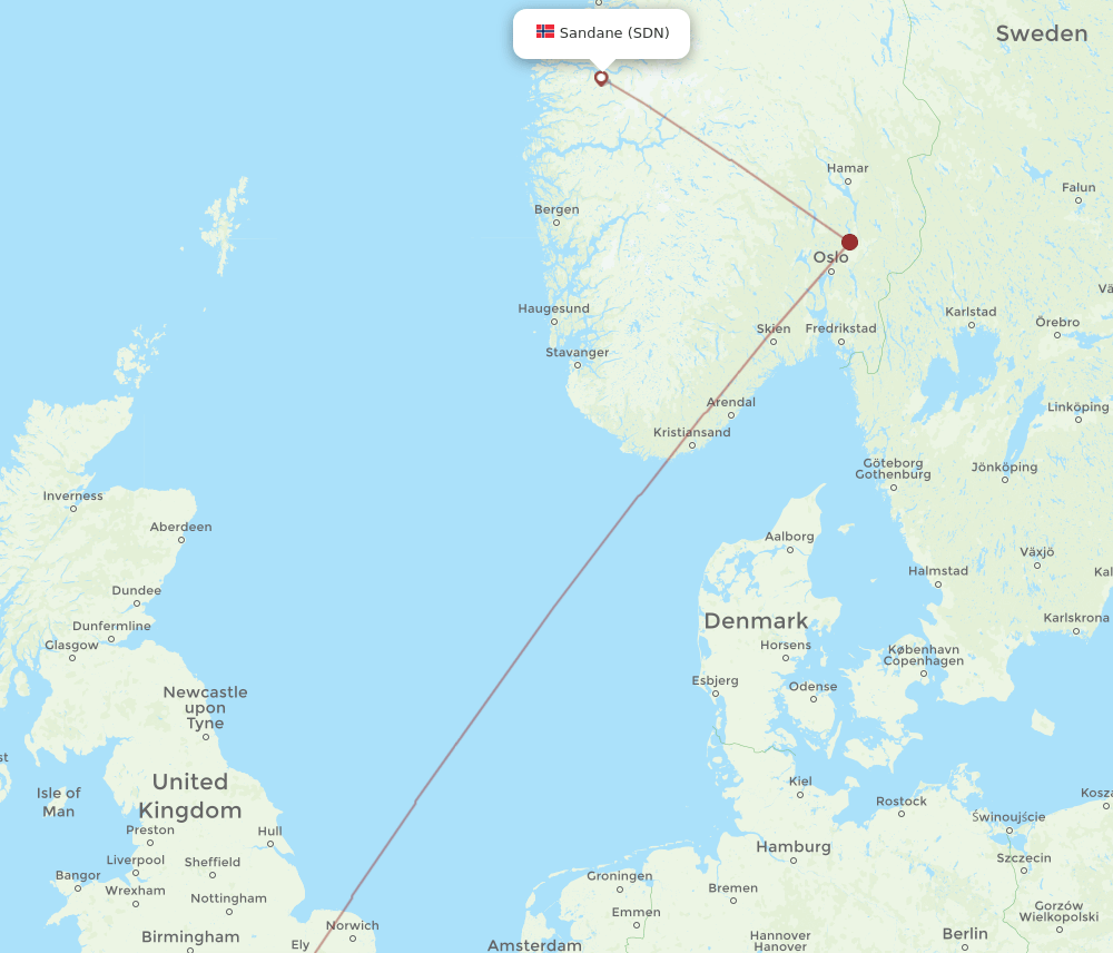 LHR to SDN flights and routes map