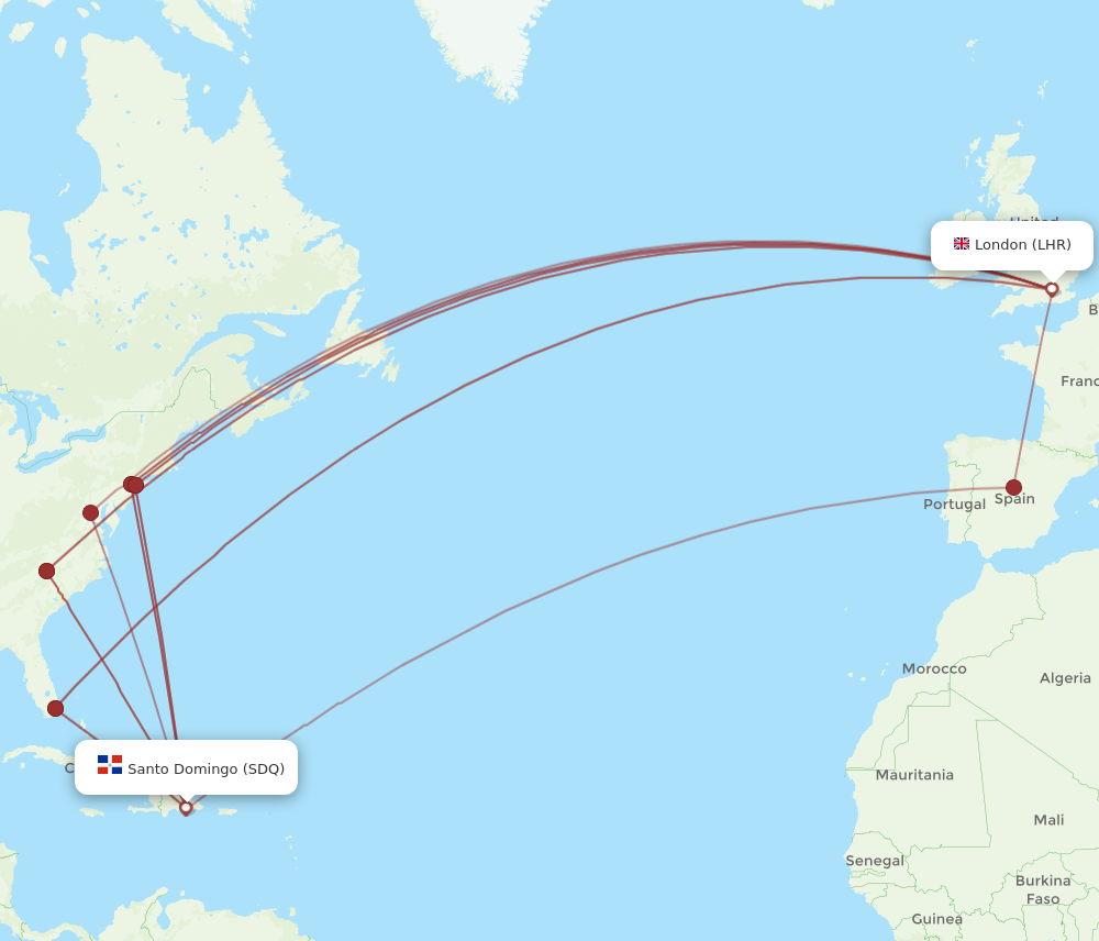 LHR to SDQ flights and routes map