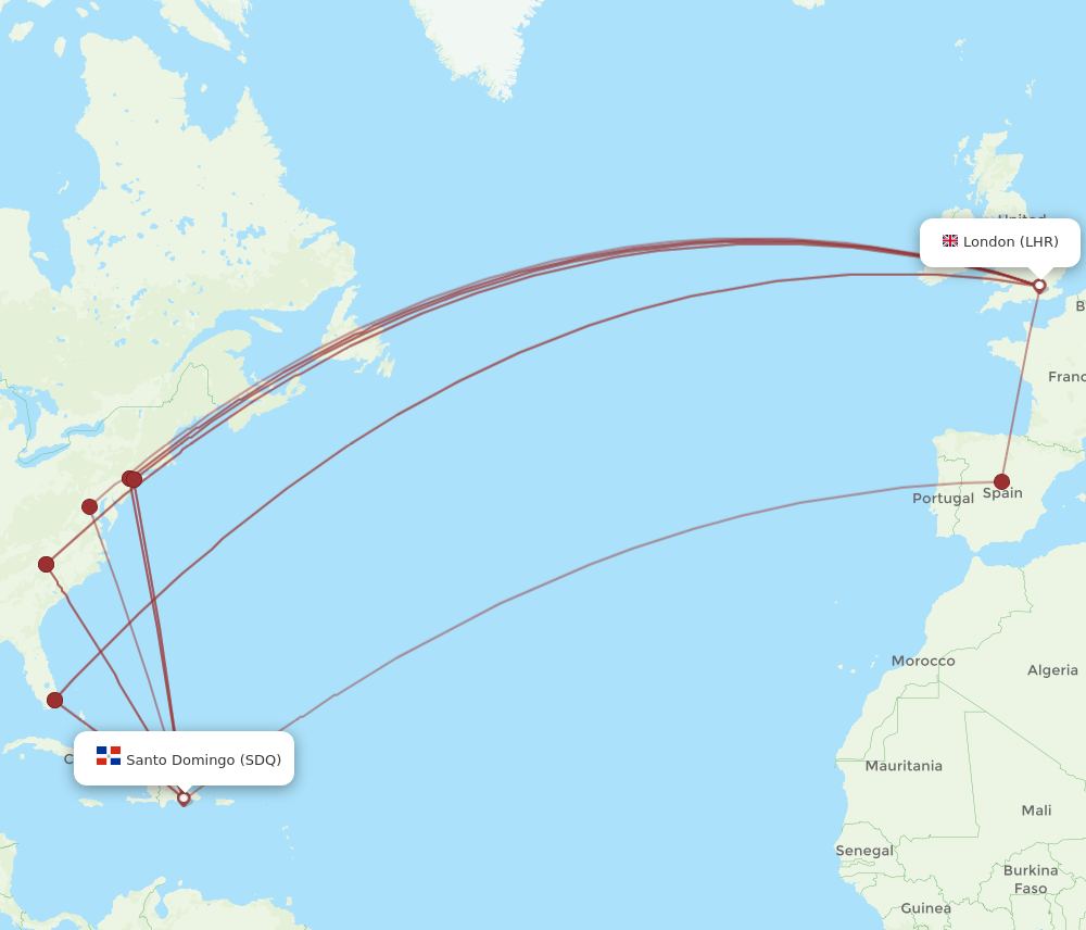 LHR-SDQ flight routes