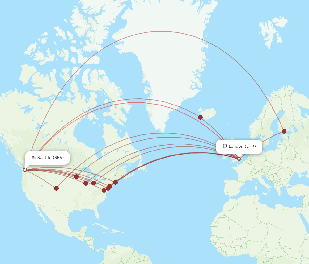 LHR to SEA flights and routes map