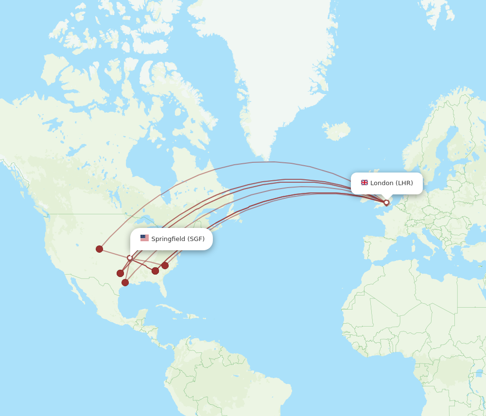 LHR to SGF flights and routes map