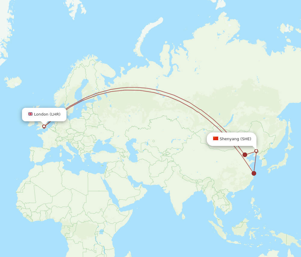 LHR to SHE flights and routes map