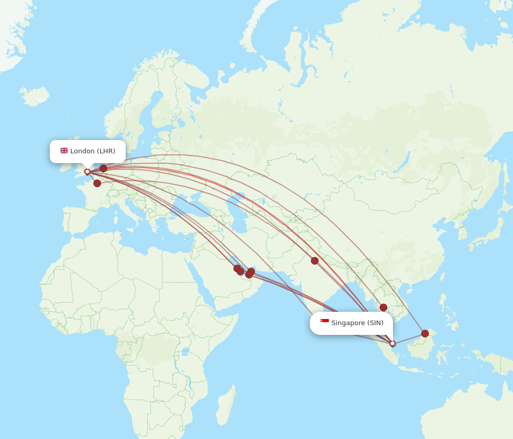 LHR to SIN flights and routes map
