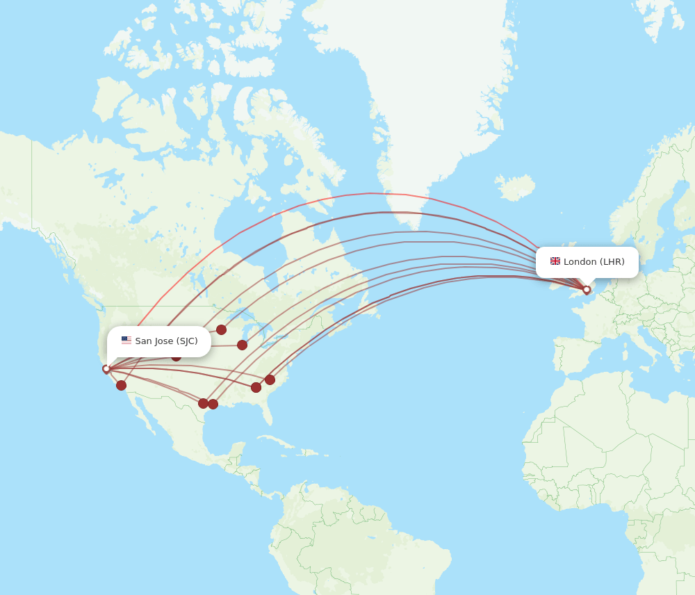 LHR-SJC flight routes