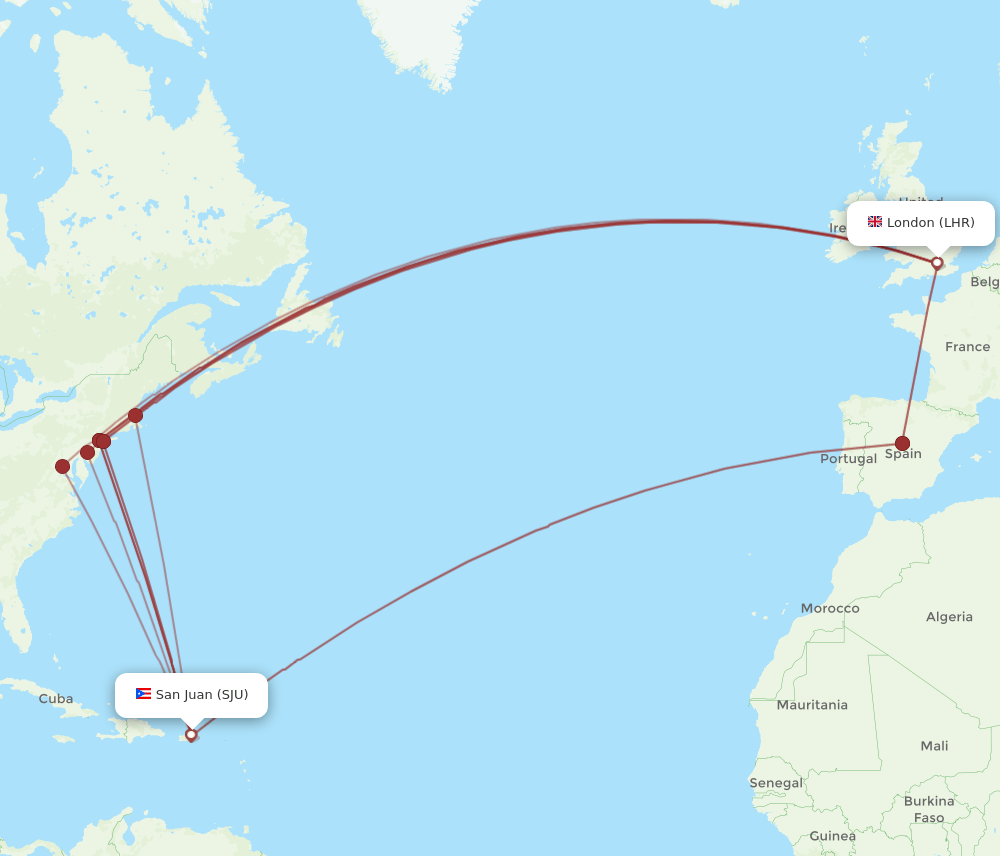 LHR-SJU flight routes