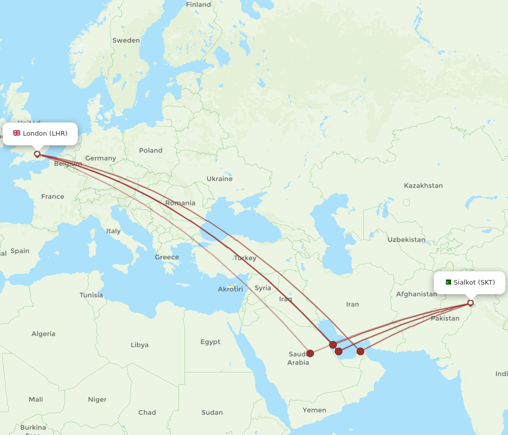 LHR-SKT flight routes