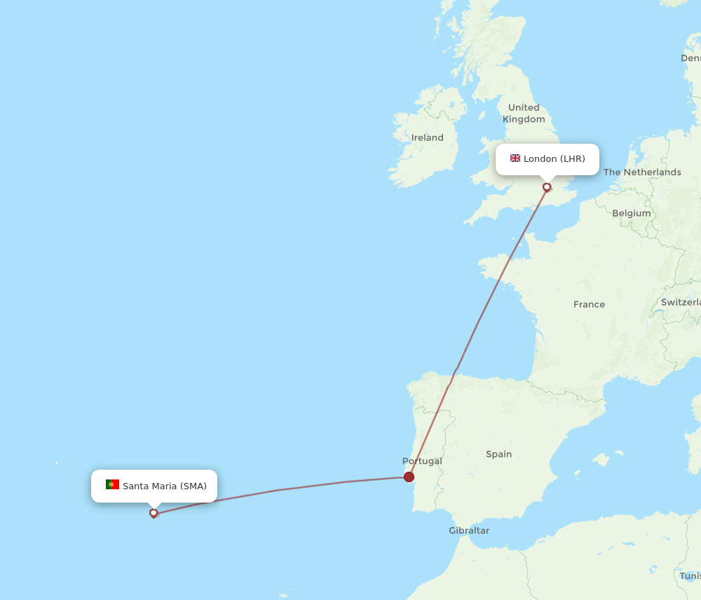 LHR to SMA flights and routes map