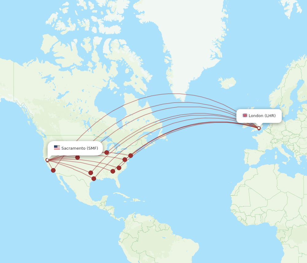 LHR to SMF flights and routes map
