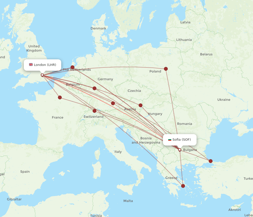 LHR-SOF flight routes