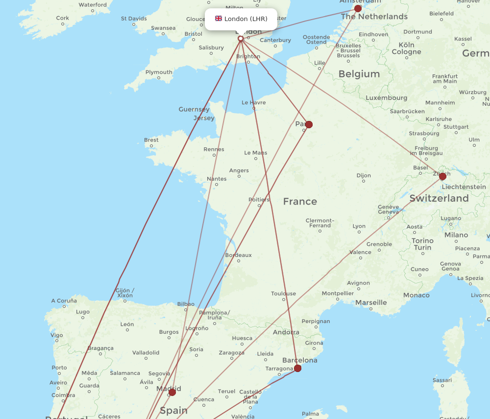 LHR to SVQ flights and routes map