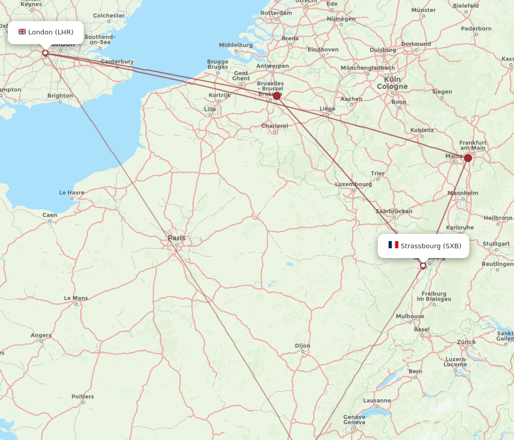 LHR to SXB flights and routes map