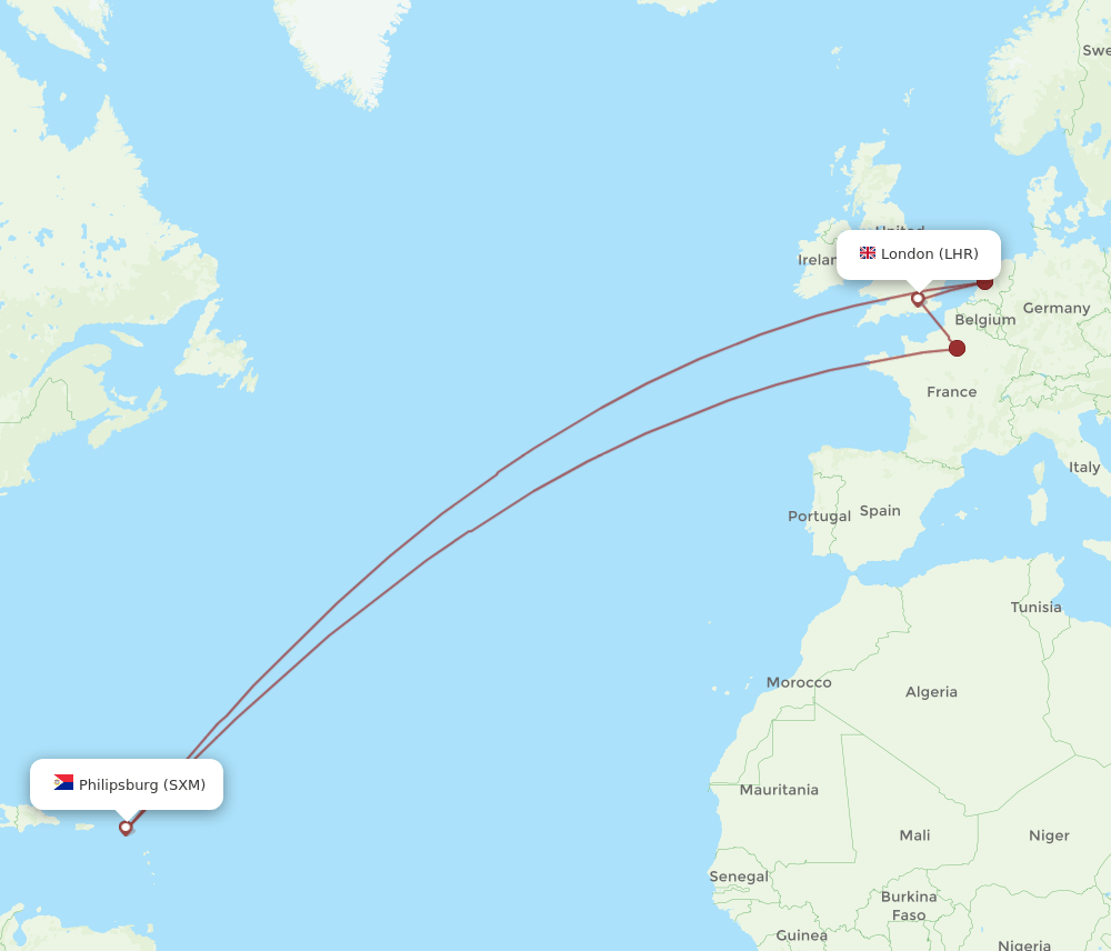 LHR-SXM flight routes