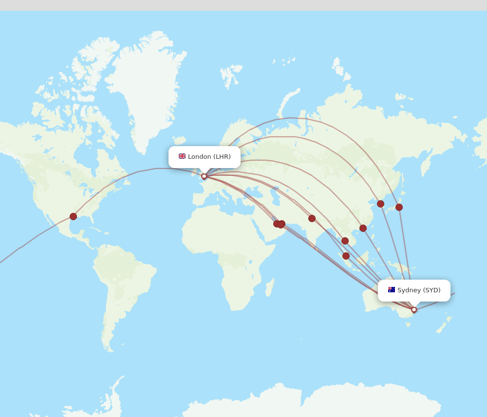 LHR to SYD flights and routes map