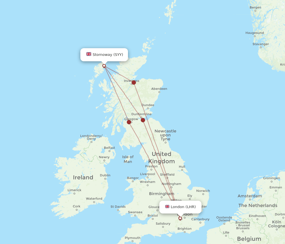 LHR to SYY flights and routes map